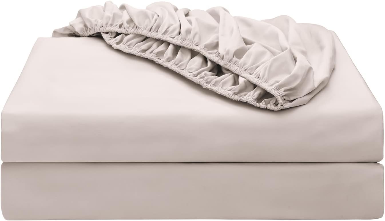 2-Pack Pure Cotton XL Fitted Sheet for Adjustable Bed Split King, 600 TC 16" Deep Pocket Egyptian Cotton Fitted Sheet (2pcs, XL, Light Beige)