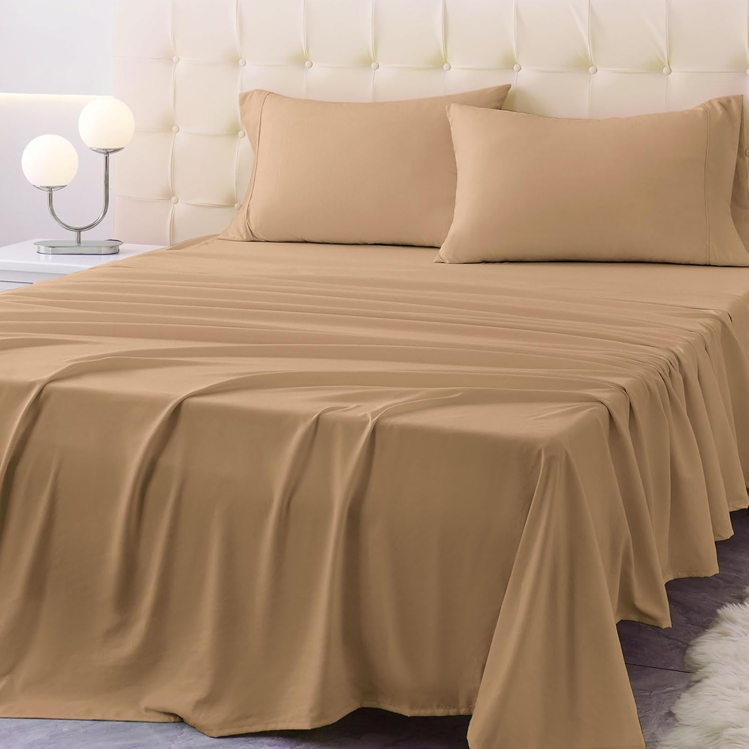 Queen Size Bed Sheet Set - 4 Piece Soft Microfiber Sheets with Deep Pockets, Cooling Technology, and Wrinkle-Free Pillowcase. Hotel-Quality, Durable Bedding, Brush