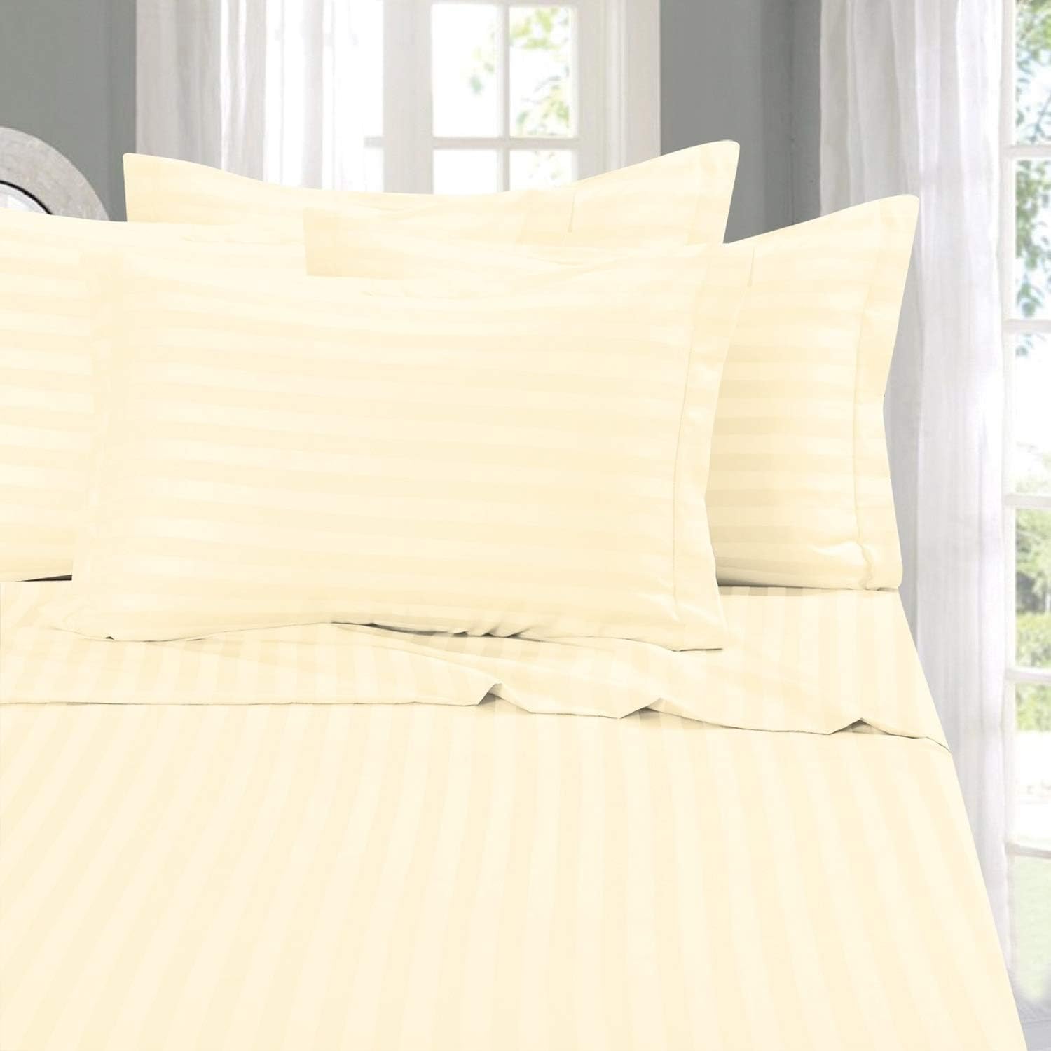 Softest and Coziest 4-Piece Sheet Set - 1500 Premium Hotel Quality Microfiber - Luxurious Wrinkle Resistant 4-Piece Damask Stripe Bed Sheet Set, Twin, Ivory