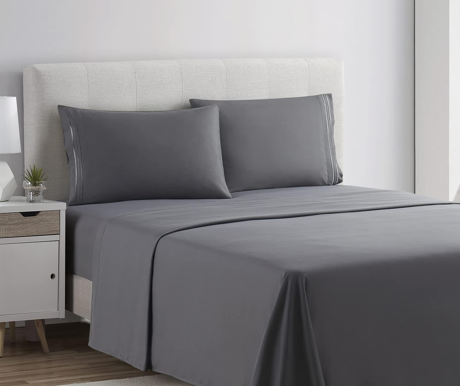 Bed Sheets, 1800 Series 4 Piece Bed Sheet Set, Deep Pocket, Wrinkle, Fade, Stain Resistant, Luxury Soft Bedding Sheets & Pillowcases, King, Charcoal Gray - Image 2