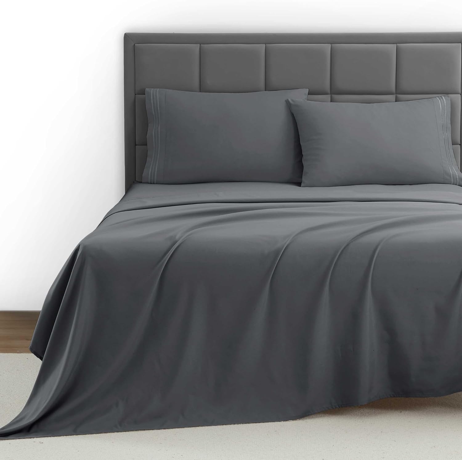 Bed Sheets, 1800 Series 4 Piece Bed Sheet Set, Deep Pocket, Wrinkle, Fade, Stain Resistant, Luxury Soft Bedding Sheets & Pillowcases, King, Charcoal Gray