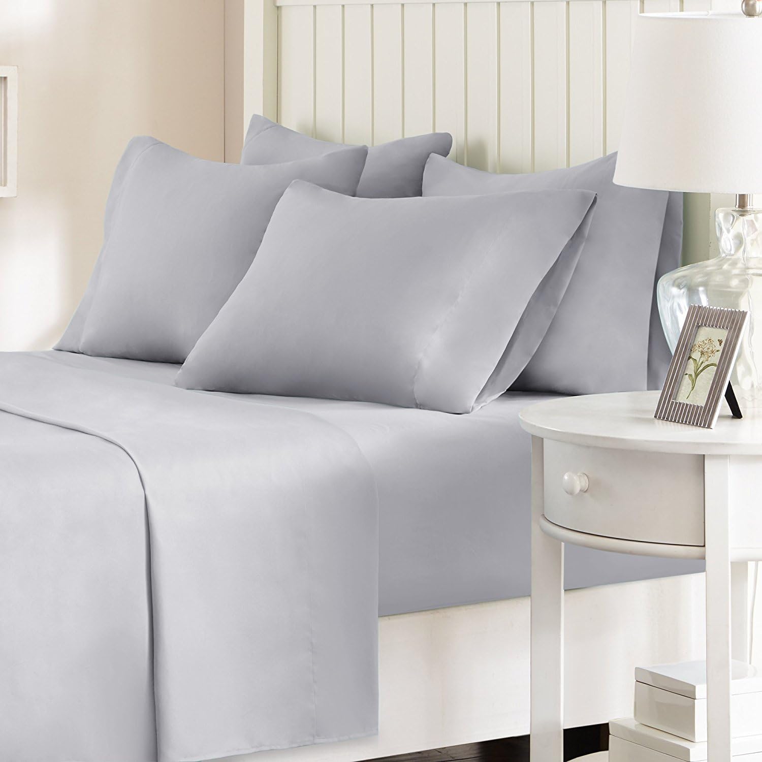 Ultra Soft Hypoallergenic Microfiber 6 Piece Set, Wrinkle Fade Resistant Sheets with Pillow Cases Bedding, Queen, Light Gray