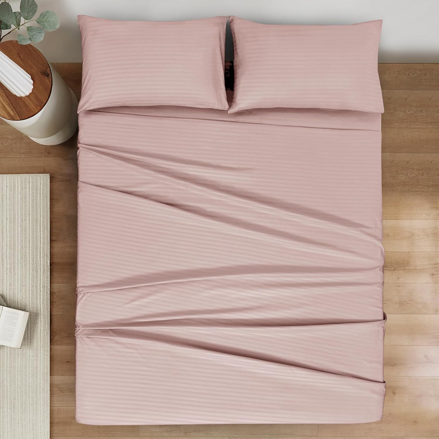 Queen Size Sheet Set - Hotel Luxury 1800 Bedding Sheets & Pillowcases - Deep Pocket Fitted Sheet, Soft, Breathable, Wrinkle & Fade Resistant - 4 Piece (Dusty Pink Stripe) - Image 2