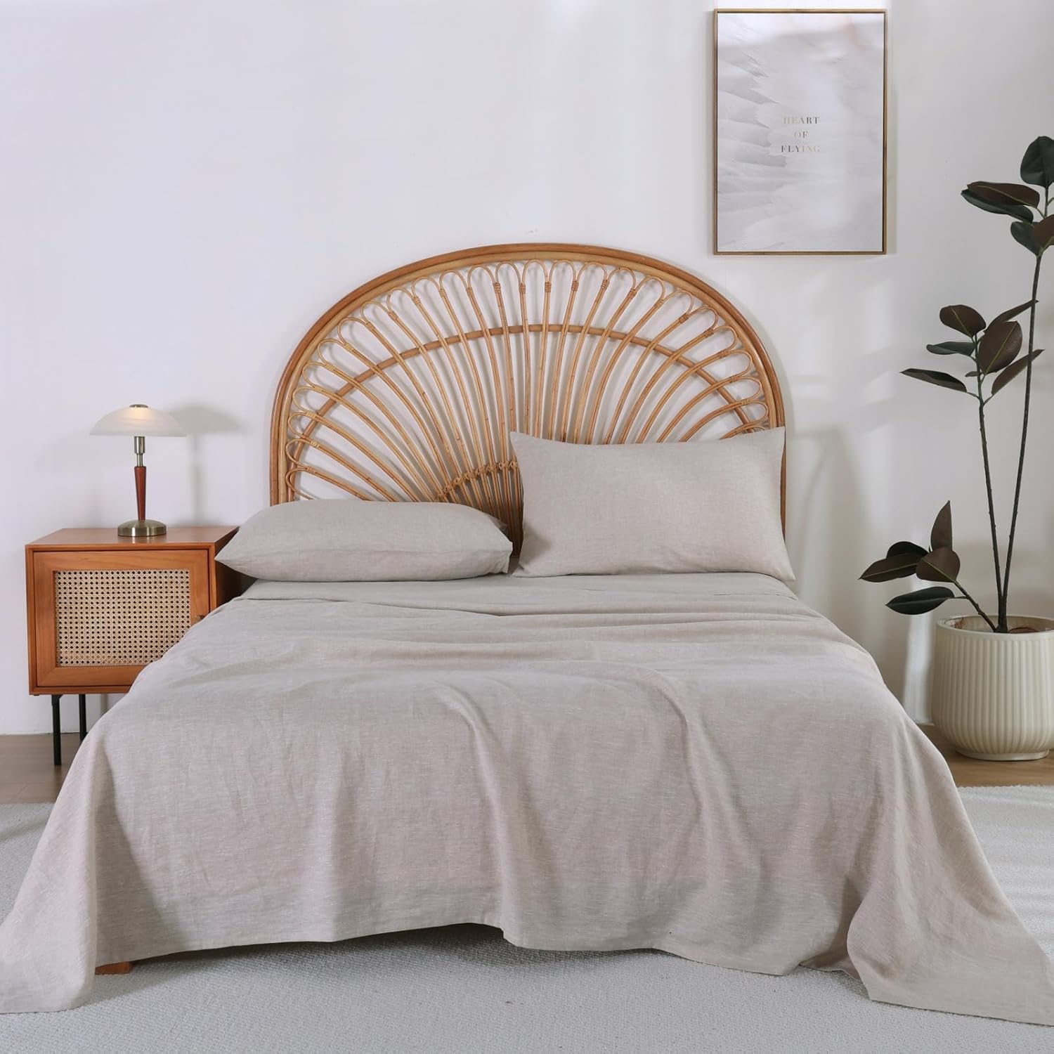 100% Linen Sheets Queen Size Bed Sheets 4 Piece Sets, Breathable & Cooling Pure Linen Bed Sheets,Soft Durable Bedding, Machine Washable, 16" Deep Pocket (Linen,Queen)