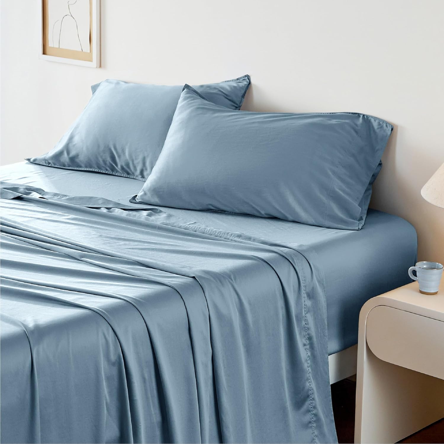 Cooling Sheets King Size - Lyocell Cotton Sheet Set, GentleSoft™, Silky & Breathable Eucalyptus Bed Sheets with Deep Pocket, 4 Pieces, Luxury Hotel Bedding, Grey Blue