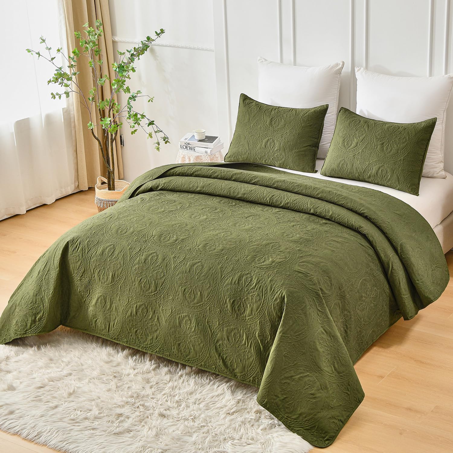 Olive Green Floral Bedspread Set - Lightweight for All Seasons - Image 2