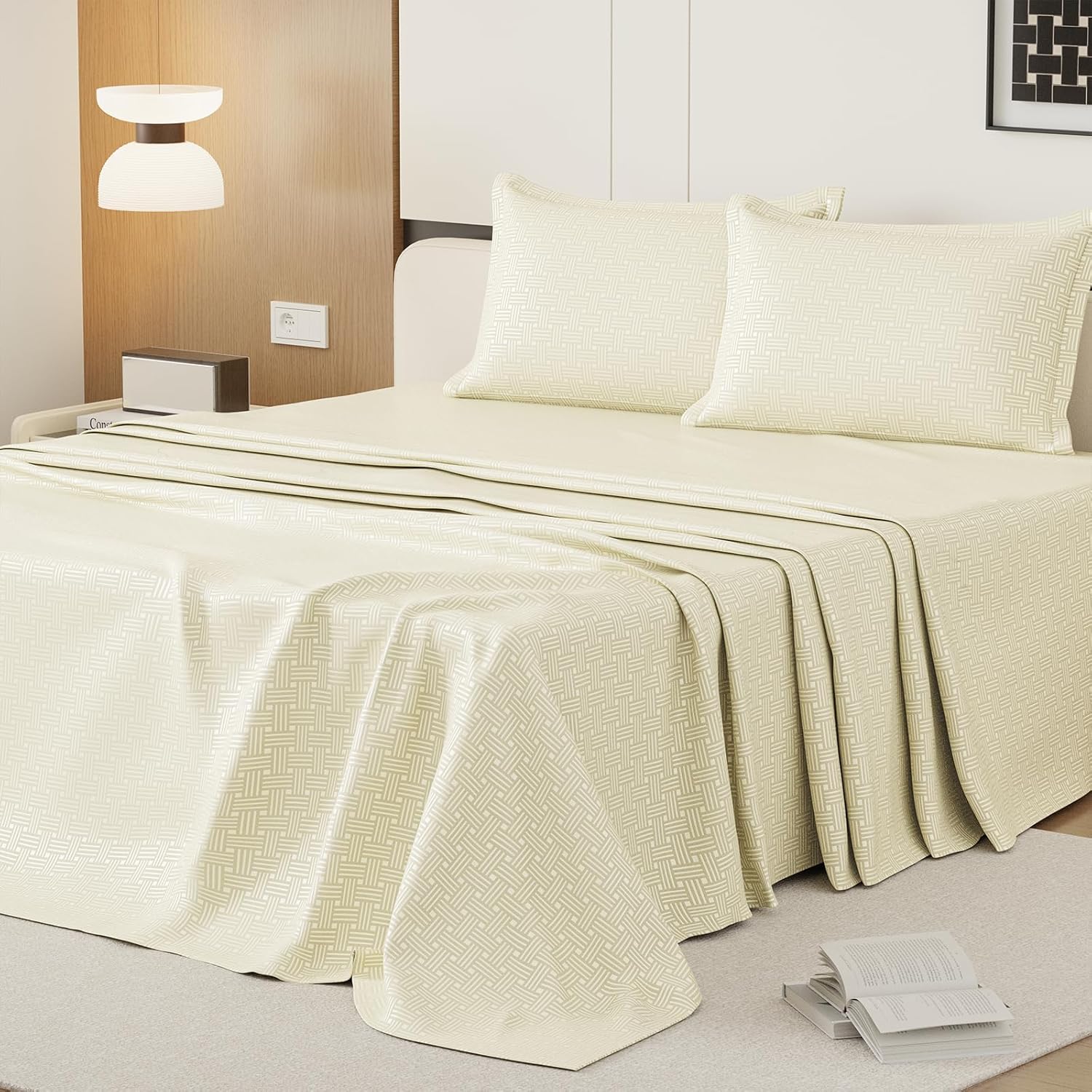 King Size Sheets Set - 4 Pieces Soft Bed Sheets Set - Wrinkle Free & Breathable - for Home or Hotel - Easy-Care Polyester Microfiber Bedding(Ivory, King)