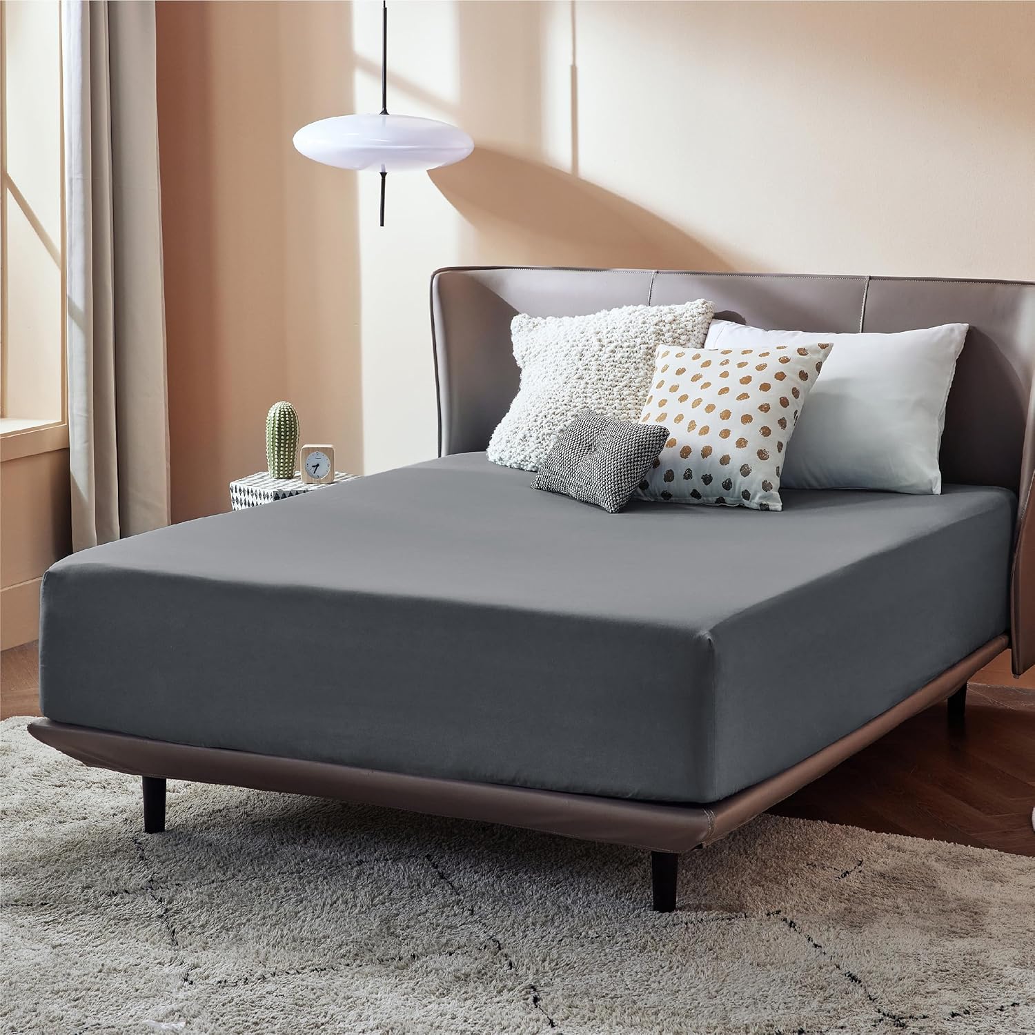 Fitted Sheet Queen Size Only - Brushed Microfiber Bed Sheets, Ultra Soft & Breathable, Fade Resistant & Easy Care (Grey, 60x80+16 Inches, 1 Piece)
