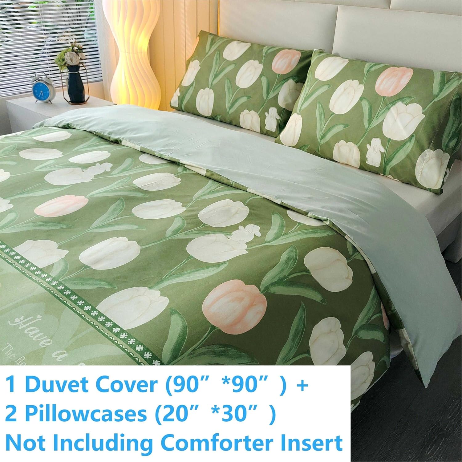 Green Floral Duvet Cover Set (3-Piece) - Soft Bedding - Image 2