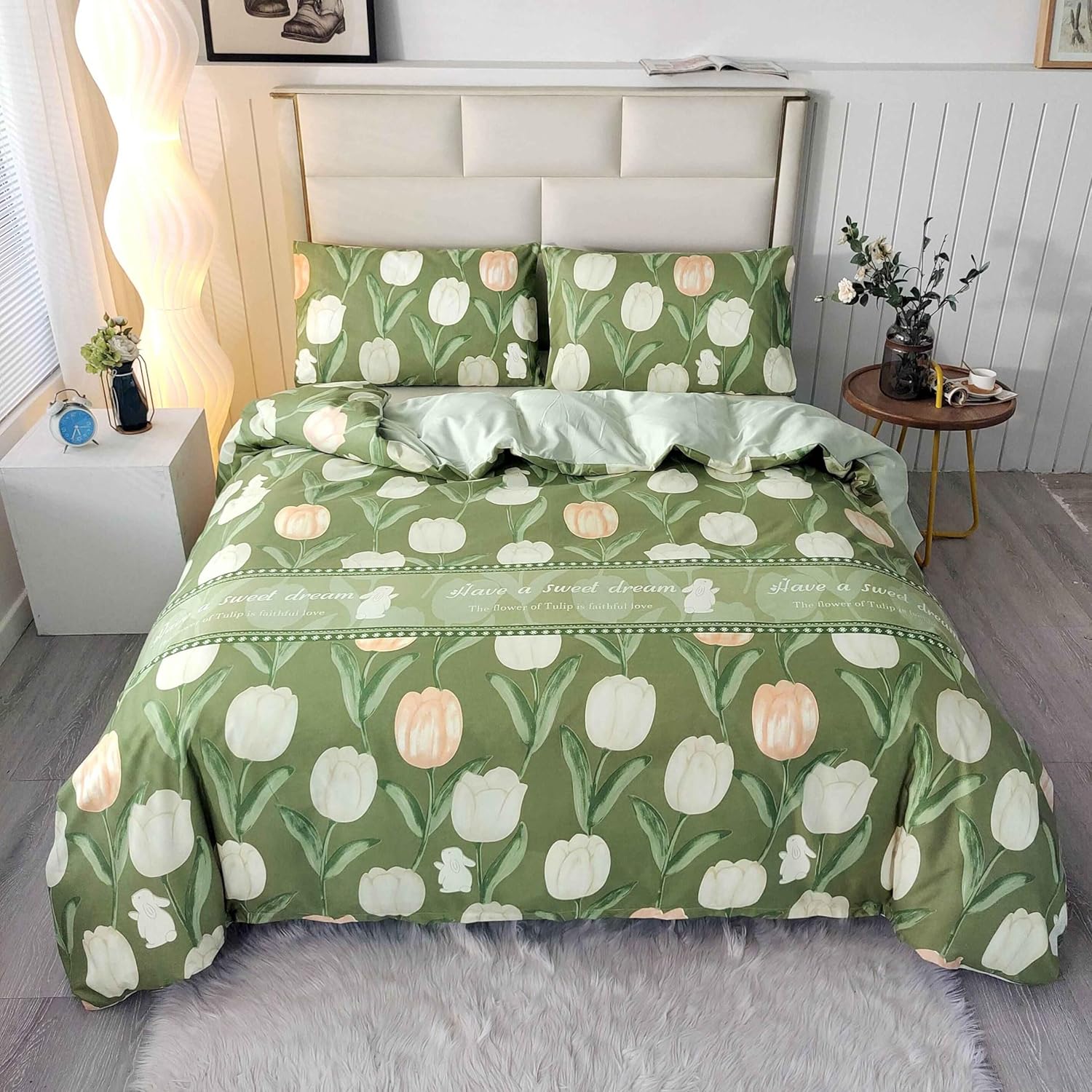 Green Floral Duvet Cover Set (3-Piece) - Soft Bedding